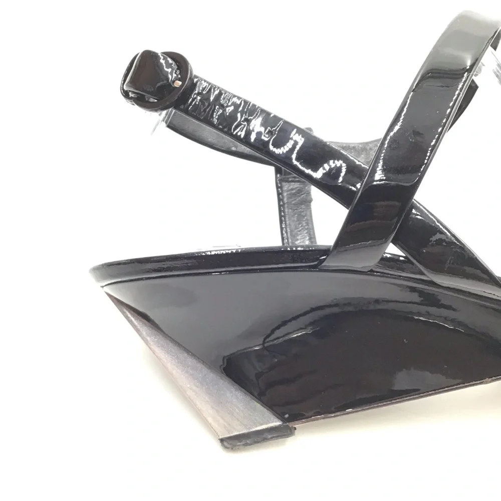 Casadei Black Patent Leather Wedge sandals Italy size 9